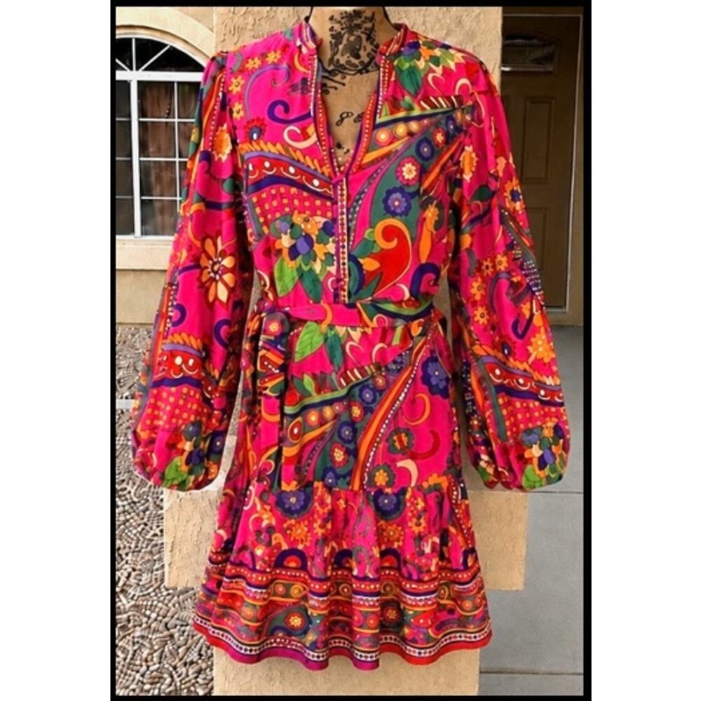 Adrianna Papell Printed Shirtdress Above Knee Dress Size: 14 - Picture 4 of 10